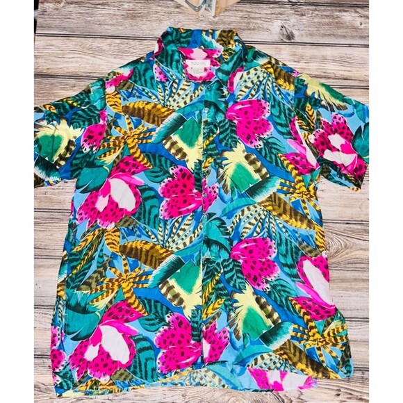 Bogari Hawaiian Camp Shirt Men's Medium Short Sleeve Floral Print SILK - Picture 1 of 3